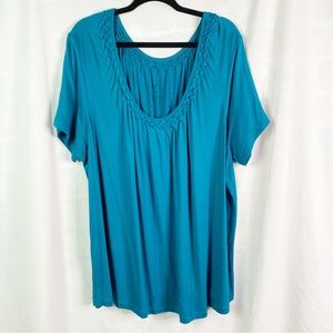 Lane Bryant Teal Oragami Top Short Sleeve Tee 26/28 NEW NWT
